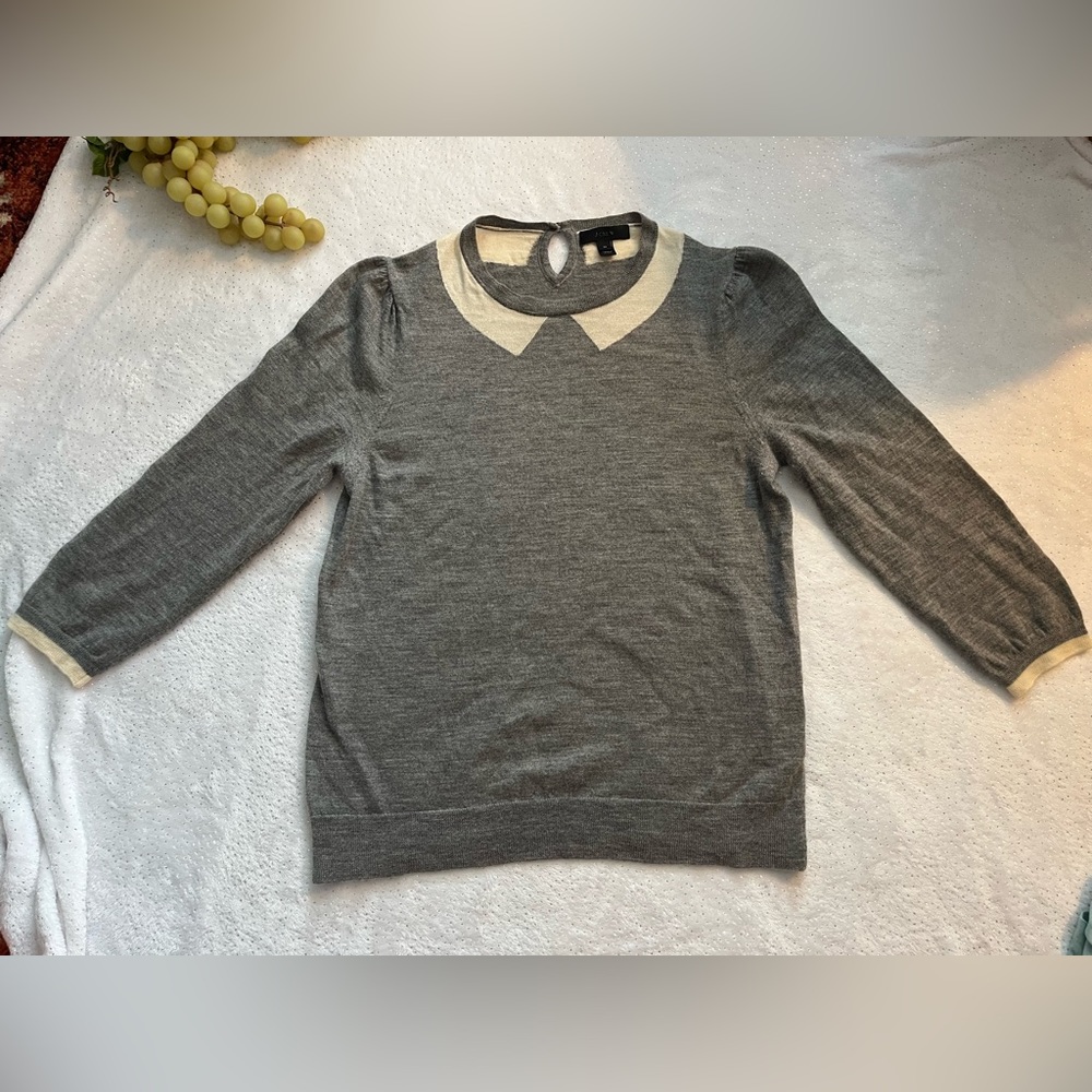 J. Crew Grey & Cream Medium Wool Sweater